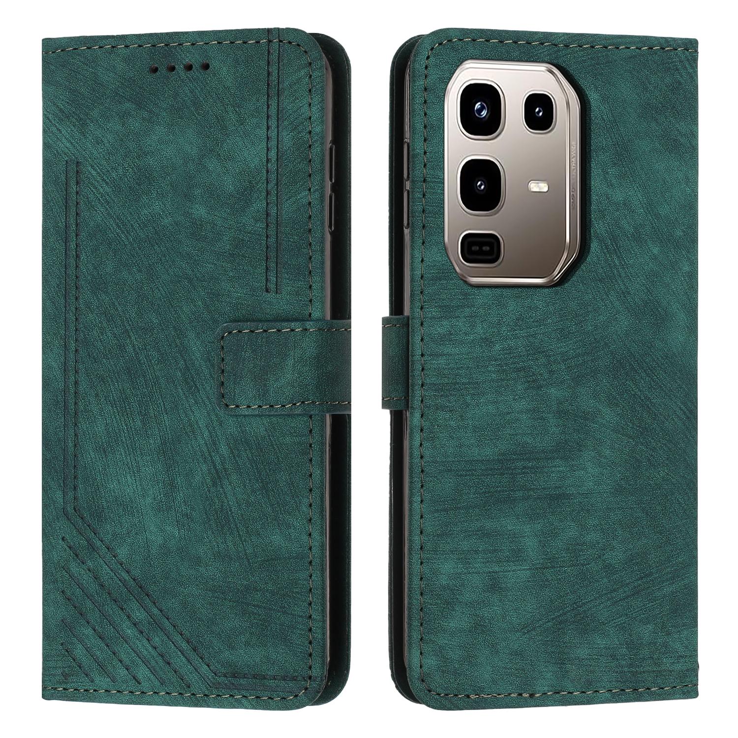 

Stand Case for Infinix Note 50 4G/50 Pro 4G Imprinted Lines Leather Phone Cover Green