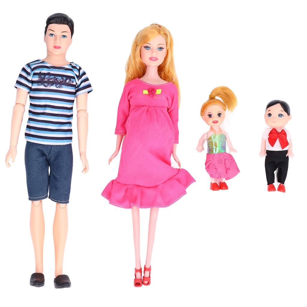 5 Pieces People Family Dolls Early Educational Gifts Accessories with Dad Pregnant Mom Boys Girls Bicycle Scooter