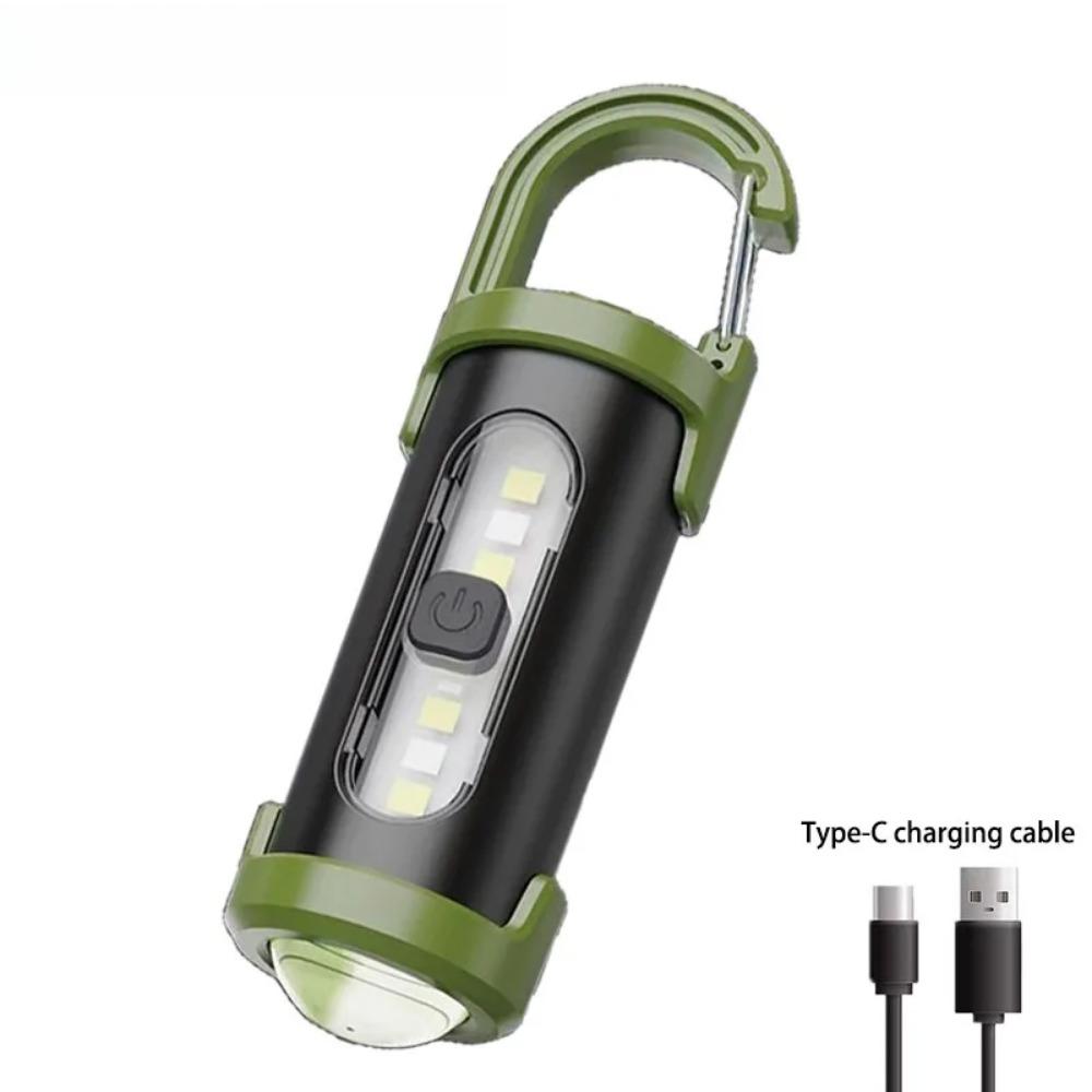 Mini Keychain Flashlight Rechargeable Red/Blue Warning Light Waterproof Outdoor Portable Backpack Emergency Lamp With Hook