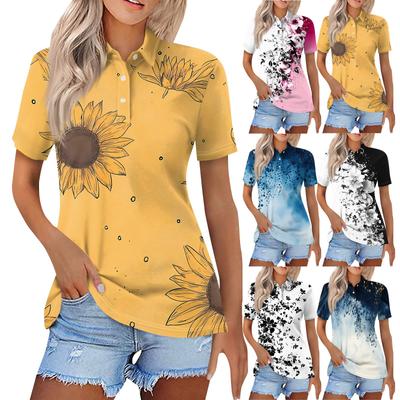 Women's Fashion Casual Lapel Short Sleeve Printed Shirt Women's Button Up Tops