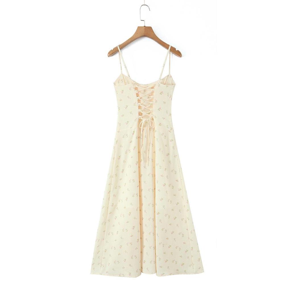 2026 Floral Print Sleeveless Spaghetti Strap V-Neck Slim Fit Party Dress