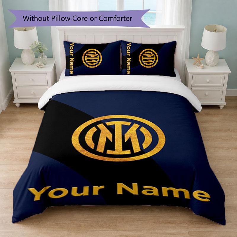 Set Biancheria da Letto Personalizzato Inter Milan con Nome Testo 1 Copripiumino+2 Federe Logo Calcio Regalo Personalizzato per Occasione Speciale Arredamento Camera da Letto