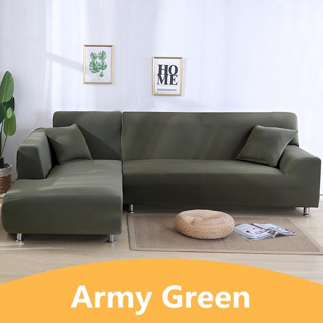 Elastische Effen Kleur Bankhoes Voor Woonkamer Allesomvattende Spandex Bankhoes Modulaire Meubels Beschermhoes 1 2 3 4 Zits voor Thuis 1pc 4-Seat 235-300cm legergroene kleur
