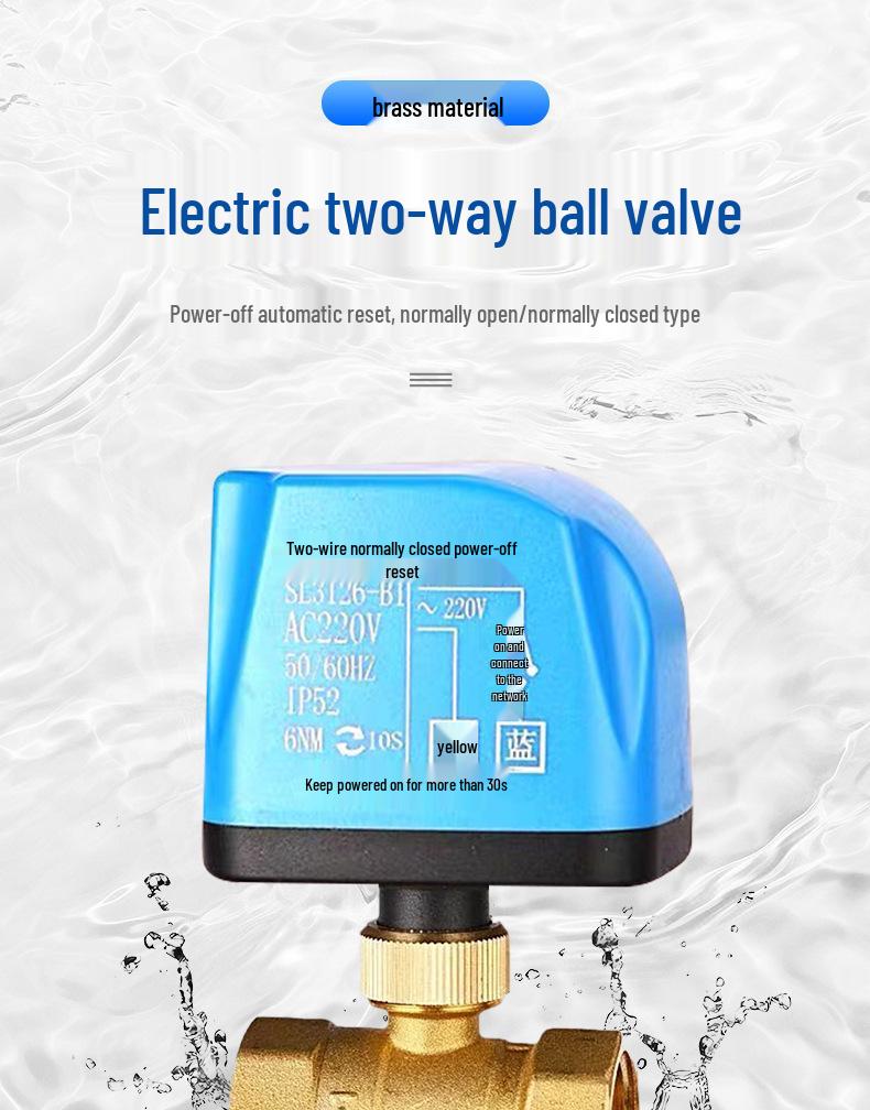 24V Messing Zwei-Draht Elektrisches Kugelhahn, Stromausfall Reset, Normalerweise Geschlossen/Offen, 220 Wasserdicht, 1/2 Zoll.