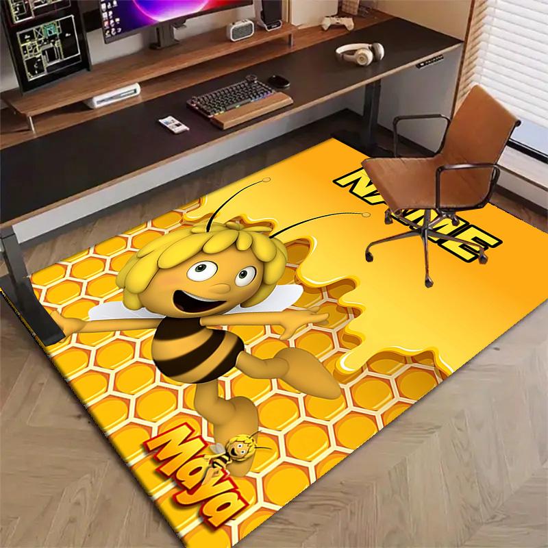 Custom Maya Bee Mat Personalized Name, Polyester Washable Indoor Entryway Rug, Gift for Christmas, Easter, Thanksgiving Day