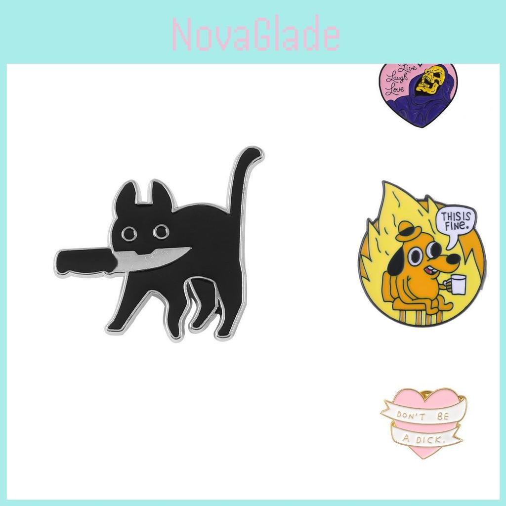 Unique Cartoon Cat Knife Design Brooch Pin Colorful Enamel Alloy Badge For All