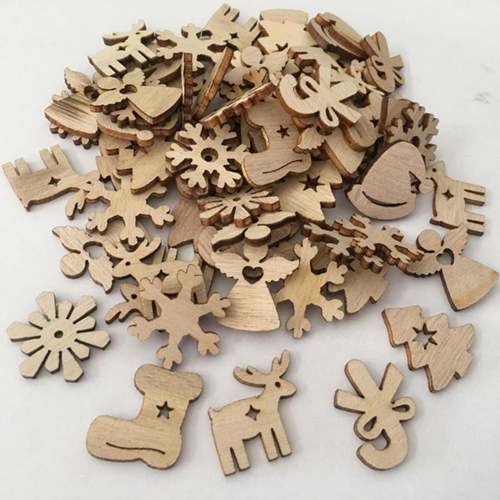 Christmas Holiday Decorations Environmental Protection Natural Retro Color Creative Cartoon Wood Chips DIY Handmade Accessories Materials