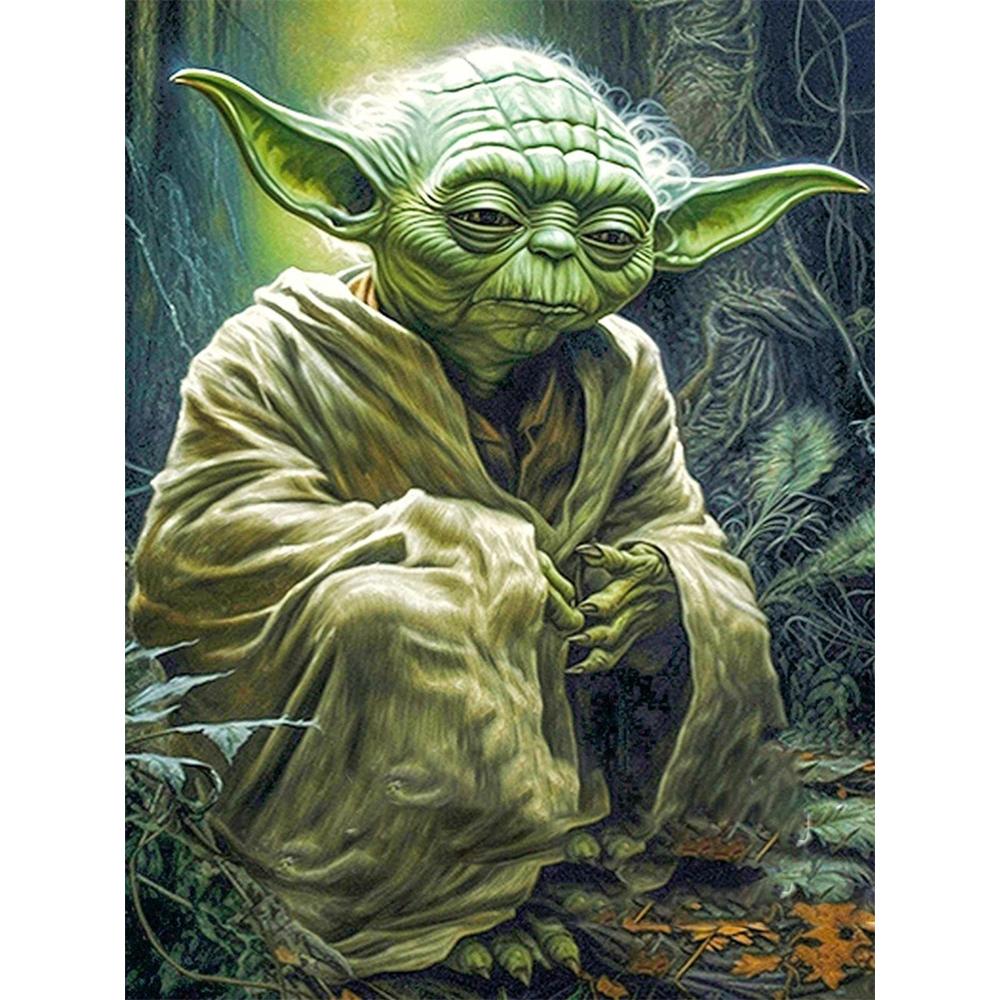 Disney Diamantmalerei von Yoda aus Star Wars Realistische Illustration Wanddekoration Vollbohrer Kreuzstich DIY Geschenk Heimdekoration Round 20x30cm beige