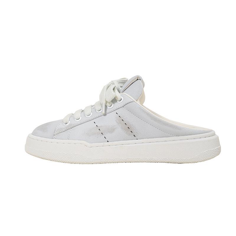 

Grape mother studiolee new summer versatile thick sole half tray casual leather shallow mouth dirty little white shoes women 40