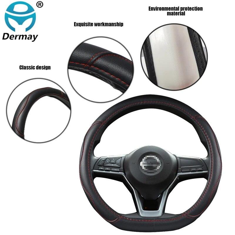 D Shape Car Steering Wheel Cover PU Leather For Nissan Rogue Sport Hybrid 2017 -   Qashqai   Braid Cover