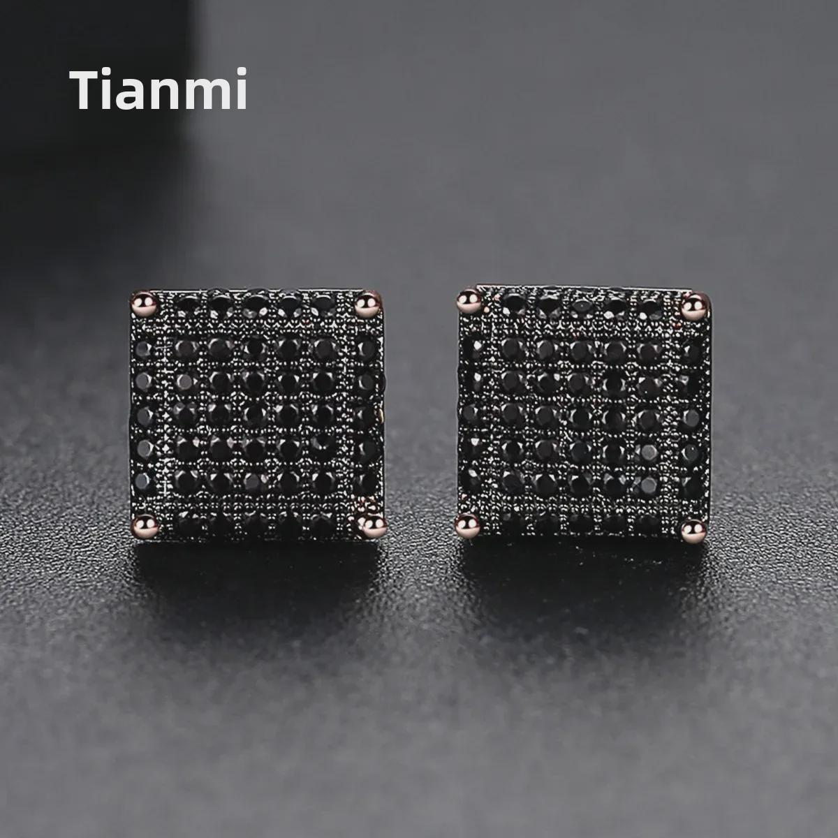 

Tianmi Zircon-Studded Hip-Hop Square Earrings for Men