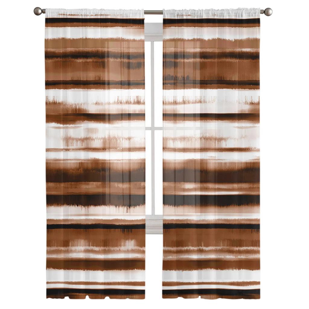 Aquarell Streifen Farbverlauf Braun Schlafzimmer Transparente Gardinen Urlaub Dekoration Fenster Voile Tüll Vorhang