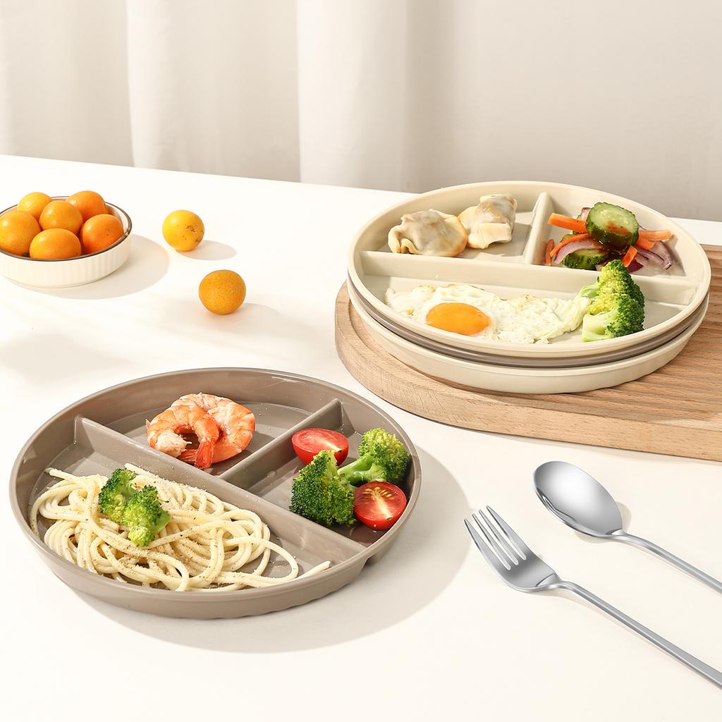 3 Compartment Plastic Divided Dinner Plate For Kids Students Reusable Round Fruit Salad Plate Dishes Microwave&Dishwasher Safe