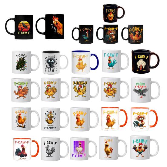 Personlig F-Caw-F Kyllingkrus 15oz Keramisk Kaffekopp Morsom Hane Gårdsdyr Humor Krus Gjenbrukbart Oppvaskmaskin Mikrobølgeovn Sikker Drikkeglass