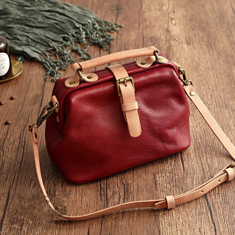 Johnature Einfache Handtasche aus echtem Leder, Damentasche, natürliches weiches Rindsleder, Vintage-Stil, einfarbig, Umhängetaschen