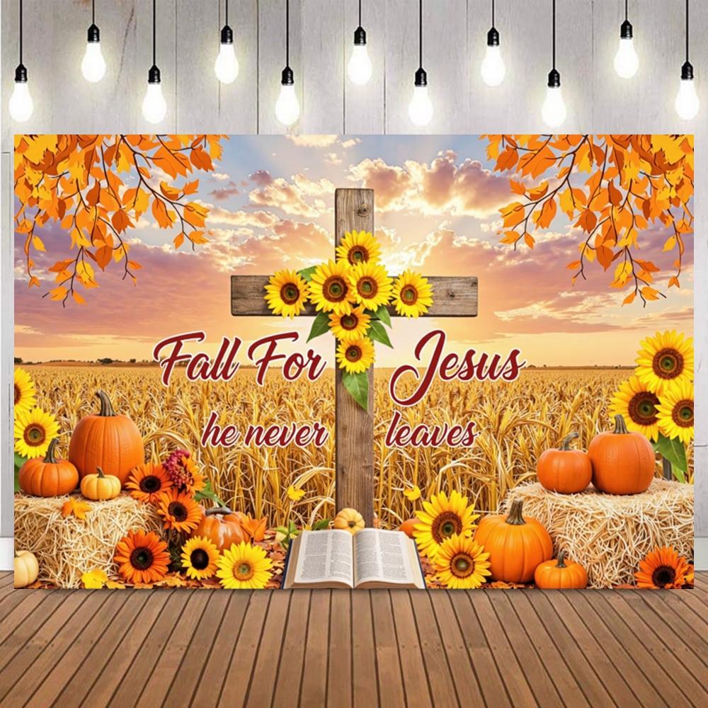 Autumn Harvest Jesus Photo Backdrop Banner Maple Pumpkin Bible Christian Religion Thanksgiving Party Decor Photograph Background5