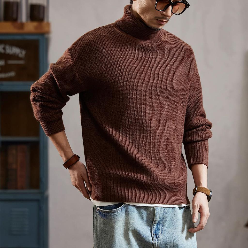 MEINPU Knit Mock High Crew Long Business Solid Cold Ribbed Men's Sweater, Turtleneck, Neck, Neck, Neck, Sleeve, Sweater, Color, Warm, Protection,