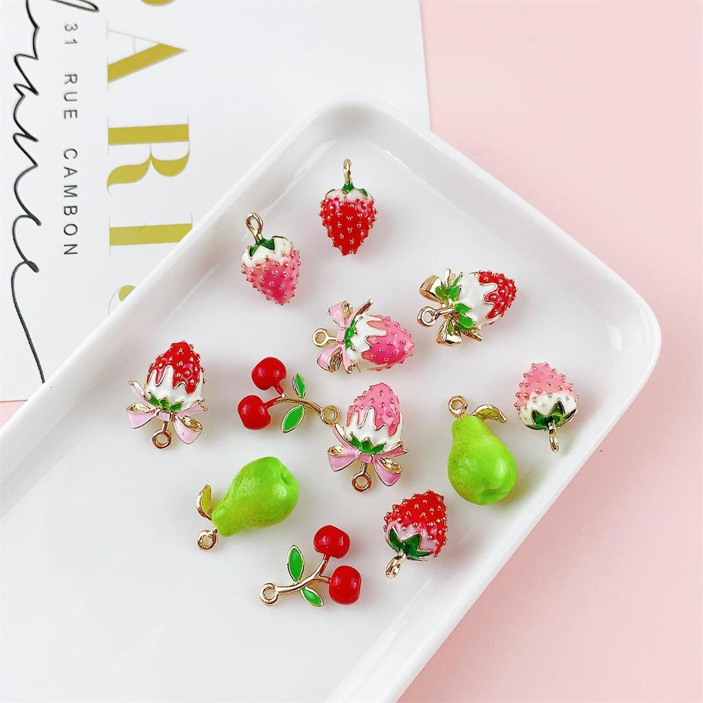 Colorful 3D Fruit Pendant Charms: Strawberry, Cherry, Pear for DIY Jewelry