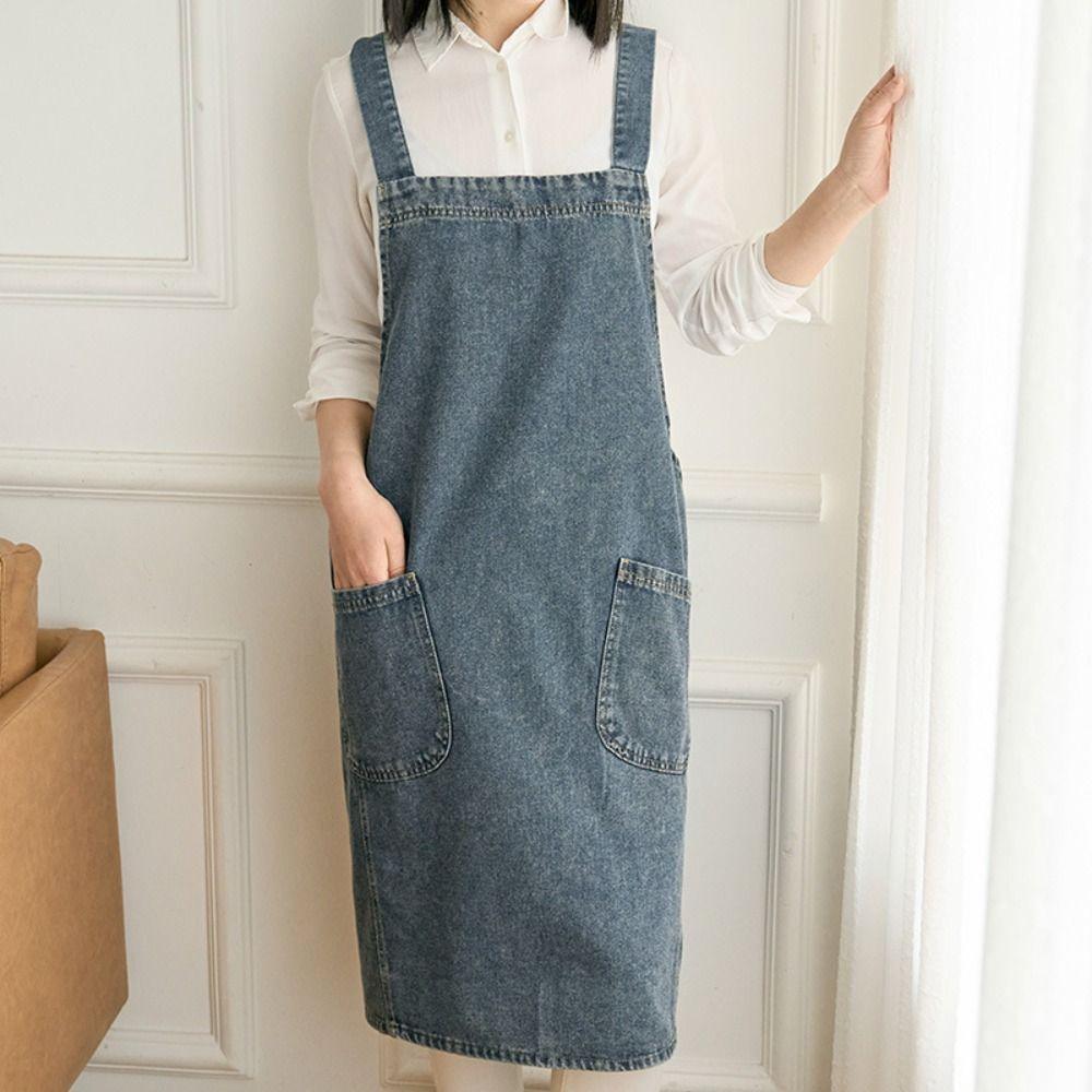 Elegant Kitchen Cooking Apron Oil-Proof Artist Flower Shop Apron Ladies Denim Apron  Restaurant Use