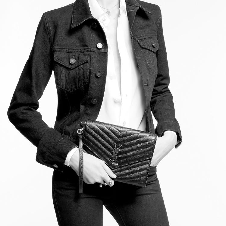 Saint Laurent Ysl Monogram Leather Clutch Women Clutch Black 617662-BOW01-1000