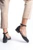 Women's Flat Shoes Trey Black Skin Stone Detailed Ballerinas with Open Sides