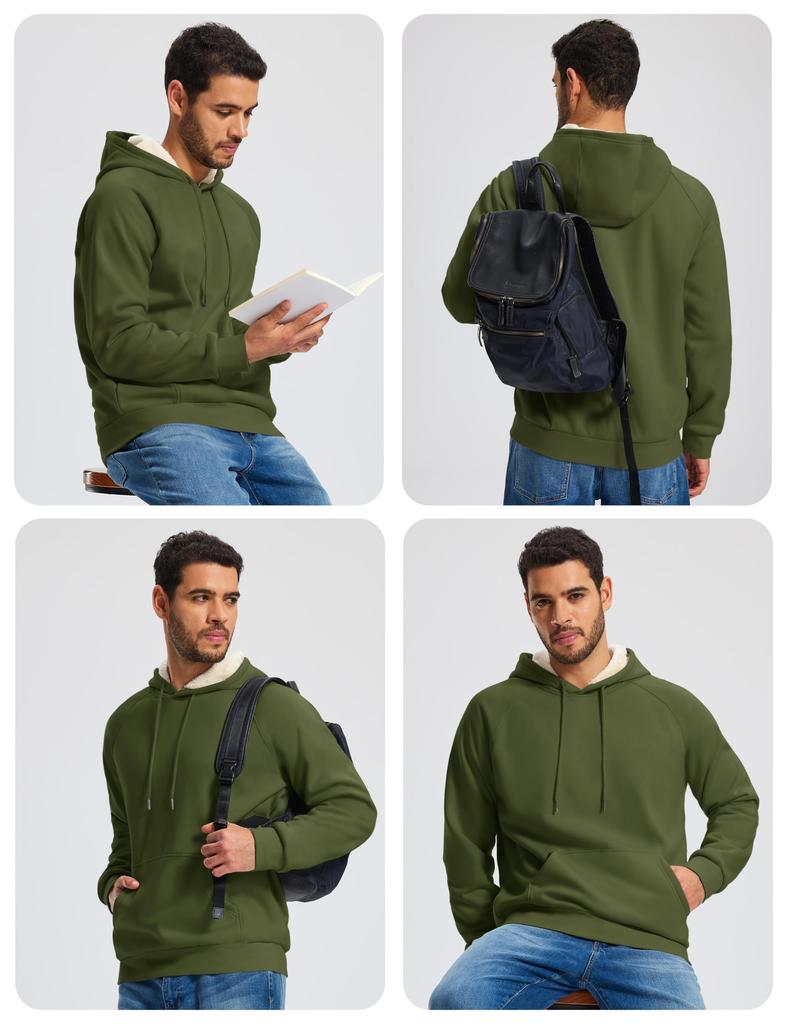 KEFITEVD Sweatshirt à Capuche Lourd pour l'Automne et le Temps Froid Taille Militaire 2XL à Capuche en Polaire pour Homme, Hiver, Trekking, à Porter, Vert,