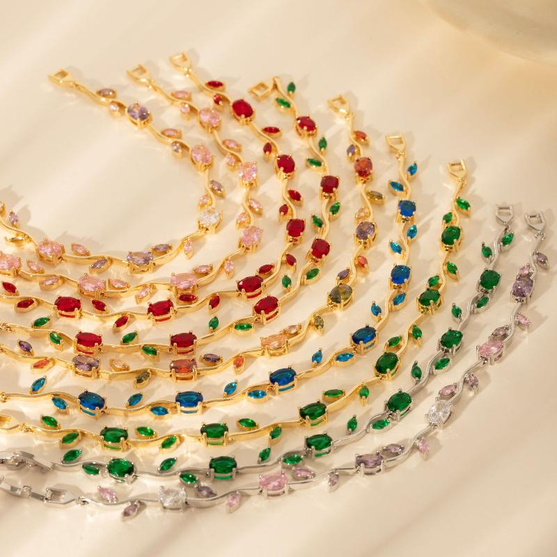 Women Jewelry Silver Color Dark Blue Crystal Leaf Chain Link Bracelets And Bangles For Party Gift Color Retention Bracelet