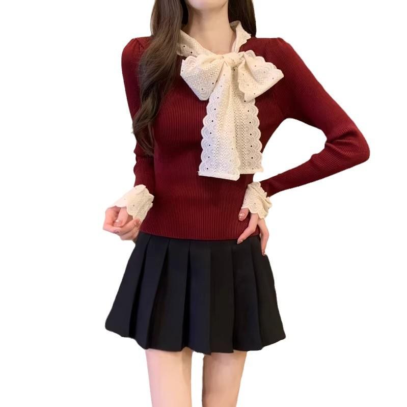 Bow Knitted Sweater Women's Autumn and Winter New Slim-fit Inner Design Bottoming Shirt Atmosphere Wear Top