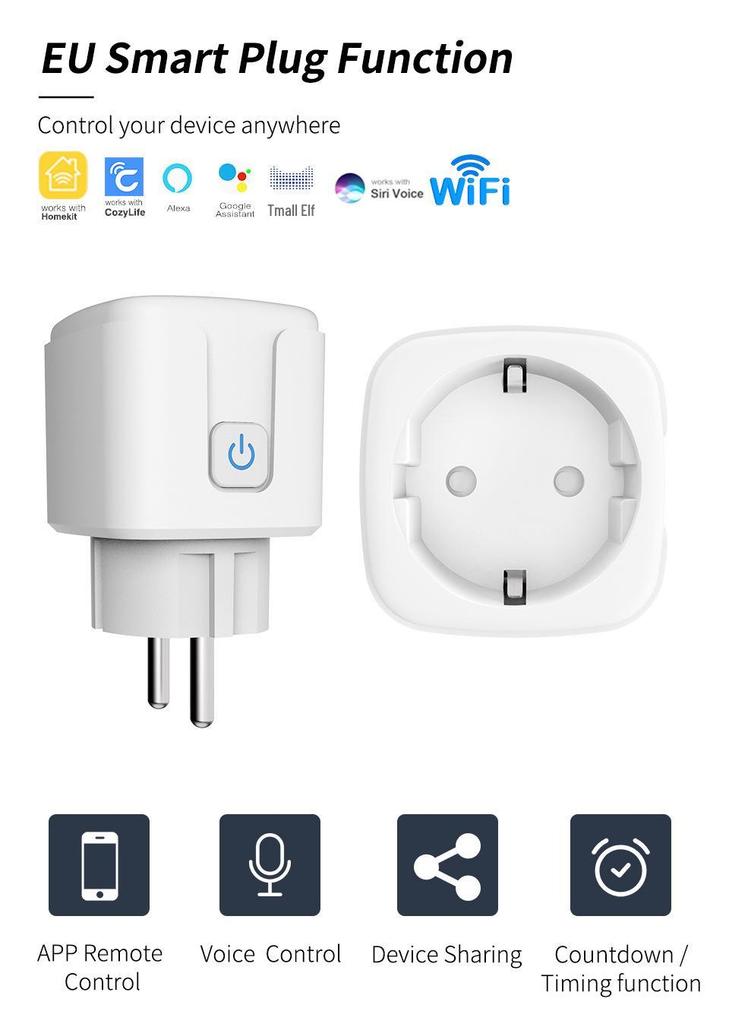 WiFi Smart Socket, European Standard, 16A with Mobile App, Remote Control, Timer, and Alexa Voice Control.