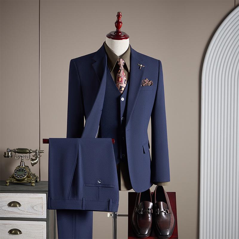Douyin Bestseller Men's Notched Lapel Business Casual Three-Piece Suit Set
