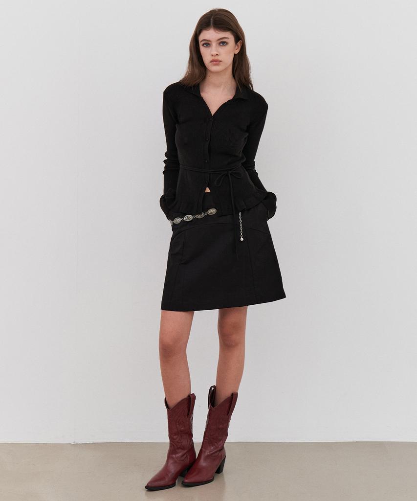 ITOV SEOUL Flare Belted Cardigan Black