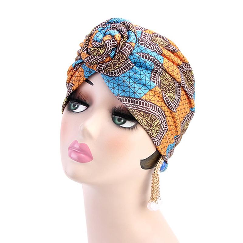 Damen Afrikanischer Druck Turban Hut Scrunchies Knoten Kopftuch Stretch Bandanas Party Kopfbedeckung Damen Kopftuch Haaraccessoires
