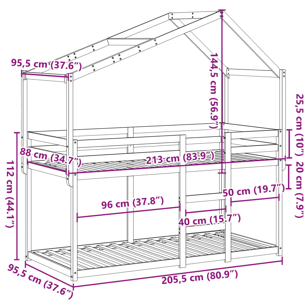 Bunk Bed without Mattress 90 x 200 cm Solid Pine Wood