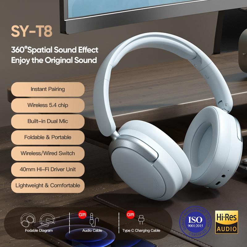 360° Surround Sound Wireless Headphones Noise Reduction Bluetooth 5.4 Headsets Sports Gaming Earphones Music Player with HD Mic