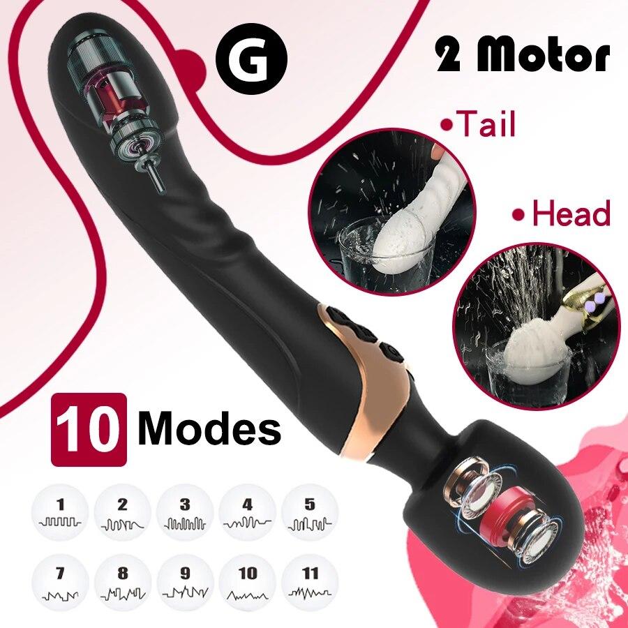 Kraftig Dildoer Vibrator Dobbel motor silikon stor størrelse Wand G-Spot Massasjer Sexleketøy For Par Klitoris Stimulator for Voksne
