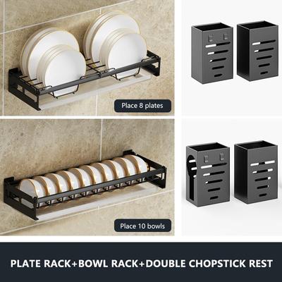 Afwasrek Punch-Free Wandgemonteerd Kom Droogrek Keuken Servies Organizer Multifunctionele Borden Opbergplank Lepelhouder