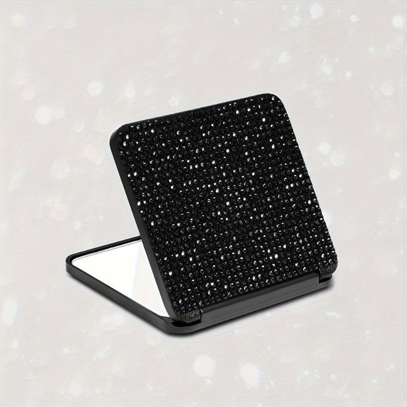 Sparkling Rhinestone Portable Folding Makeup Mirror - Dual-Sided, Square Design for Purses & Handbags, No Battery Needed
