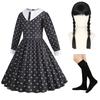 Girls' Tulle Maxi Dress Set with Wig and Socks, Cutout Tiered Party Dress for Cosplay and