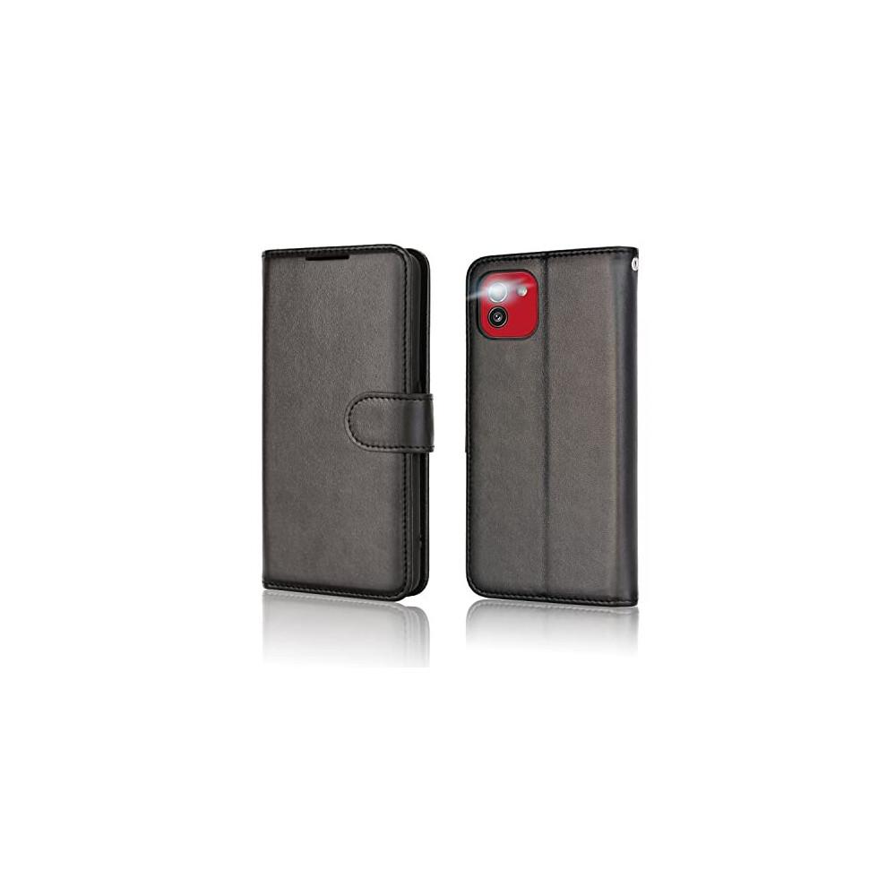 (Black) Galaxy A03 Leather Wallet Case, Flip Protective Case Cover with Wallet Card Holder, Stand and Wrist Strap - PU Leather with Magnetic Closure