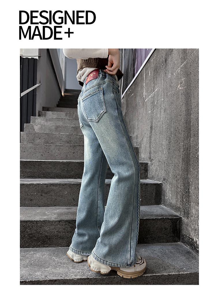 Girls' 2025 Fleece-Lined Straight-Leg Denim Jeans - Versatile, Thickened, Fashionable Winter Pants