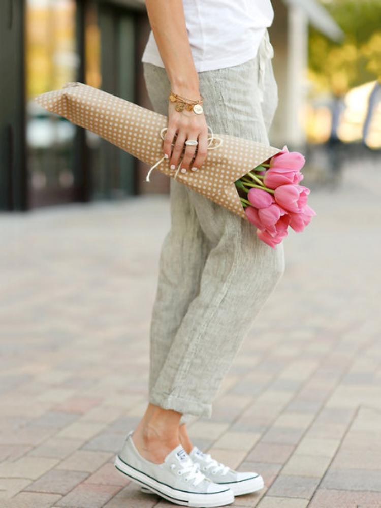 Women's Cotton Linen Pants Drawstring Elastic Waist Trousers Casual Solid Color Long Pants