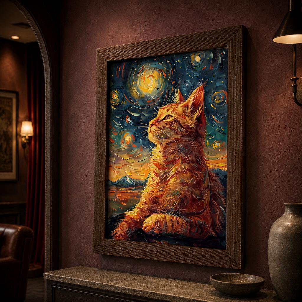 Tier-Wandkunst im Vintage-Stil, Nordische impressionistische Katzen-Leinwandmalerei, Verspielter getigerter Poster-Druck für Schlafzimmer-Wohnzimmer-Dekoration