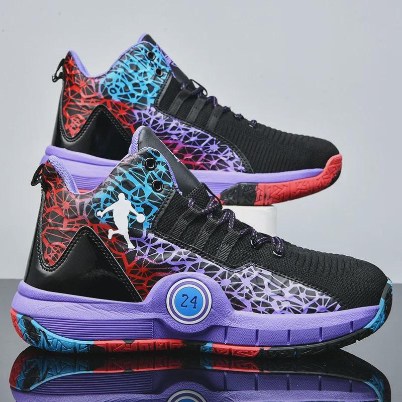 "Yushuai 14 High-Top Basketball Shoes, Wear-Resistant, Unisex, White/Blue/Pink, Ideal for Autumn/Winter and Cement Floors"