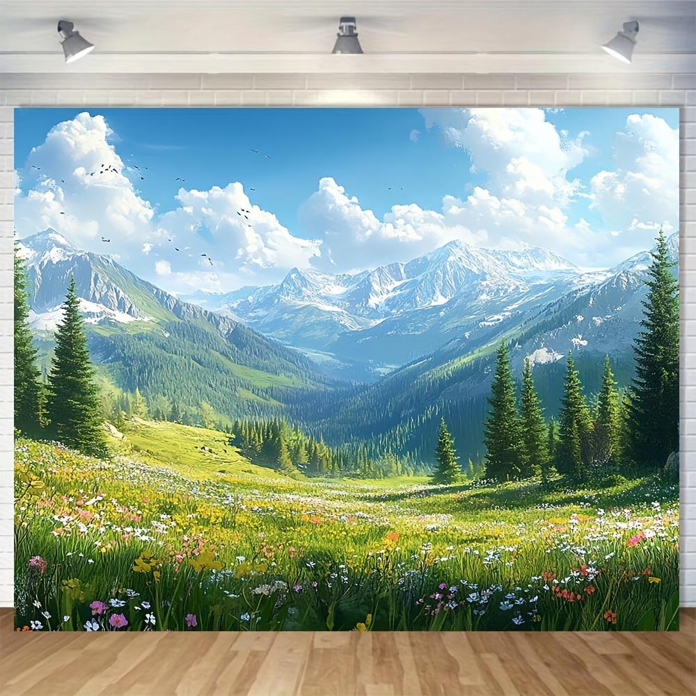 2D Plane 1 Piece of Spring-themed Flower and Mountain Scenery Props Suitable for Scene Setup