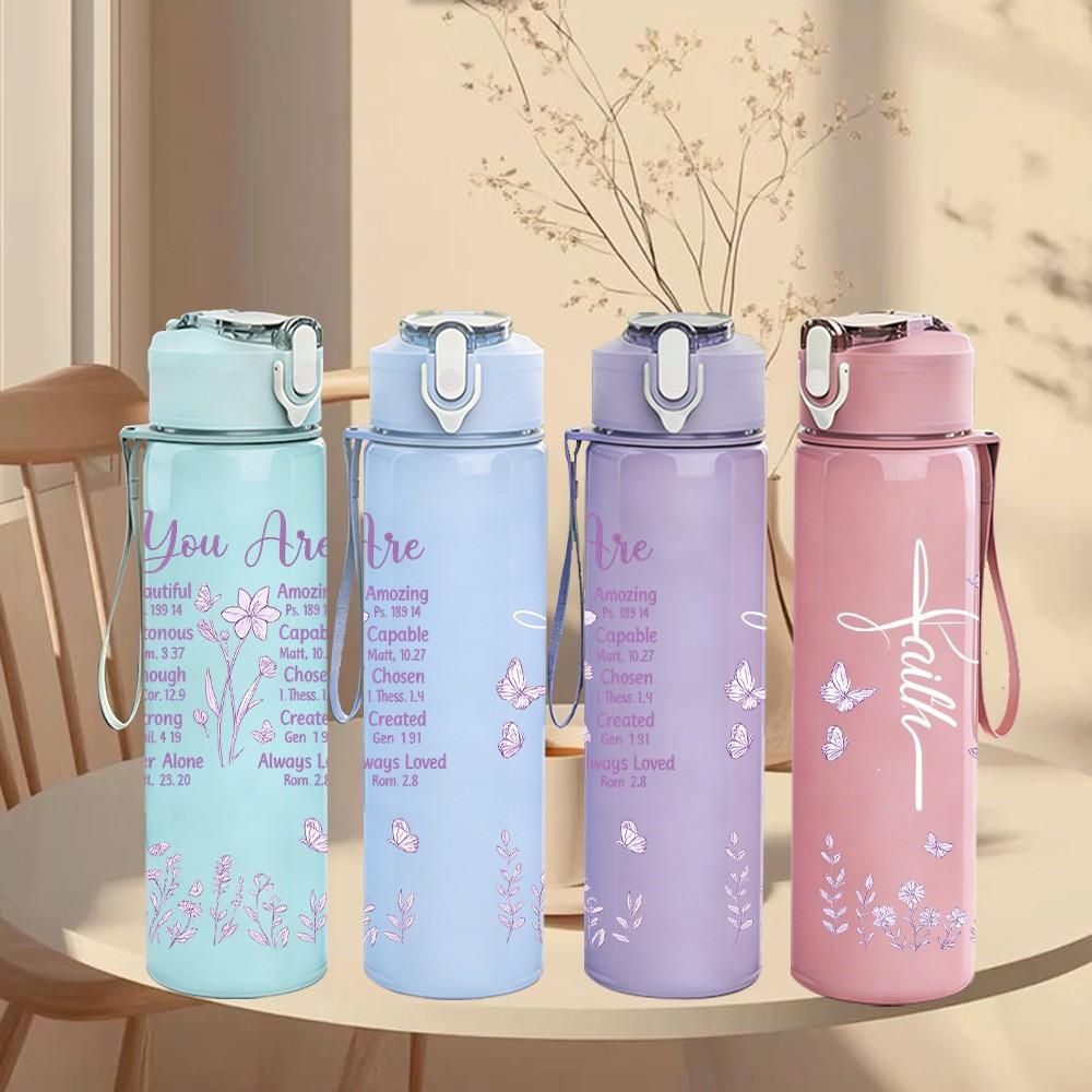1PC You Are Enough Inspirational Quote 750ml Color Plastic Sports Water Bottle Leakproof Flip Straw Lid Suitable for Sports Office Home Use