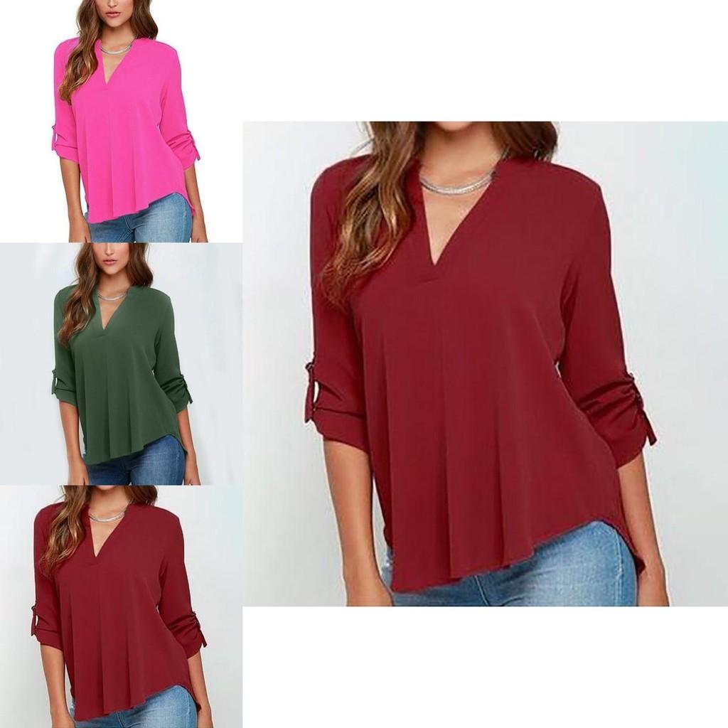 Stylish Women's Casual Long Sleeve V-neck T-shirt Pullover Tunic Blouse Options