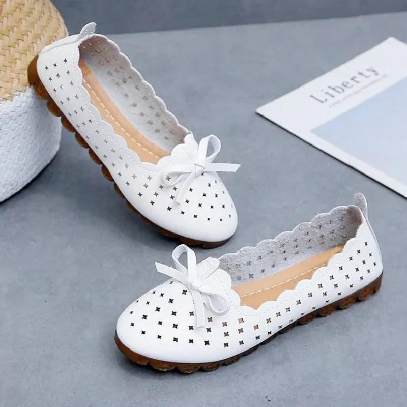 Non Slip Low Heel Elegant Women's Flat Shoes Round Toe Ladies Footwear Popular 2024 Summer Wholesale Chic Point Fashionable