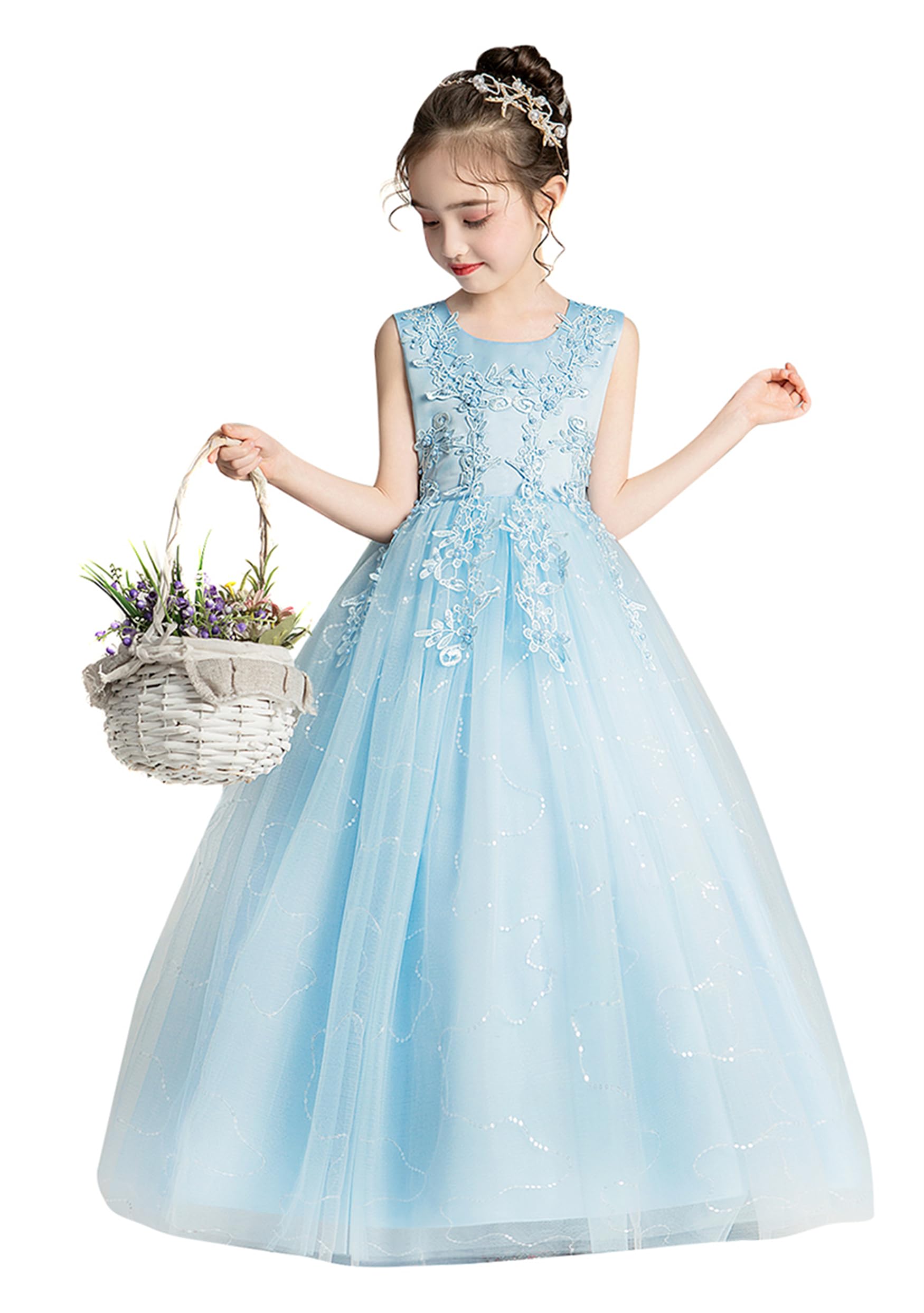 

Кружевное платье OMZIN с милой юбкой с цветочным принтом ругозы, идеально подходящее для выхода, подружек невесты и выпускных вечеров, размер 130, детское, с бантом, с принтом, для девочек,