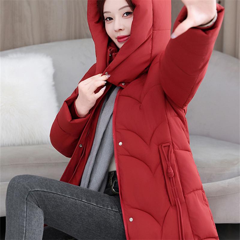 Winter Women's Thick And Warm Mid To Long Hooded Cotton Jacket M-3XL