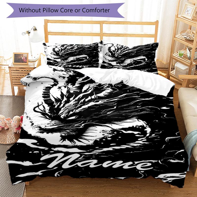 3pcs Custom Name Dragon Bedding Set Duvet Cover Closure Includes 1 Duvet Cover & 2 Pillowcases, Soft and Comfortable for All Seasons.